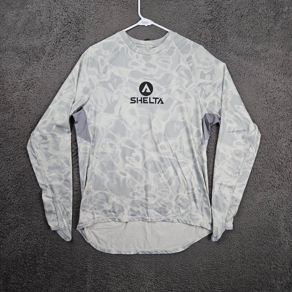 Shelta Mens UPF 50+ Sun Shirt Small Water Camo Long‎ Sleeve Performance Fishing